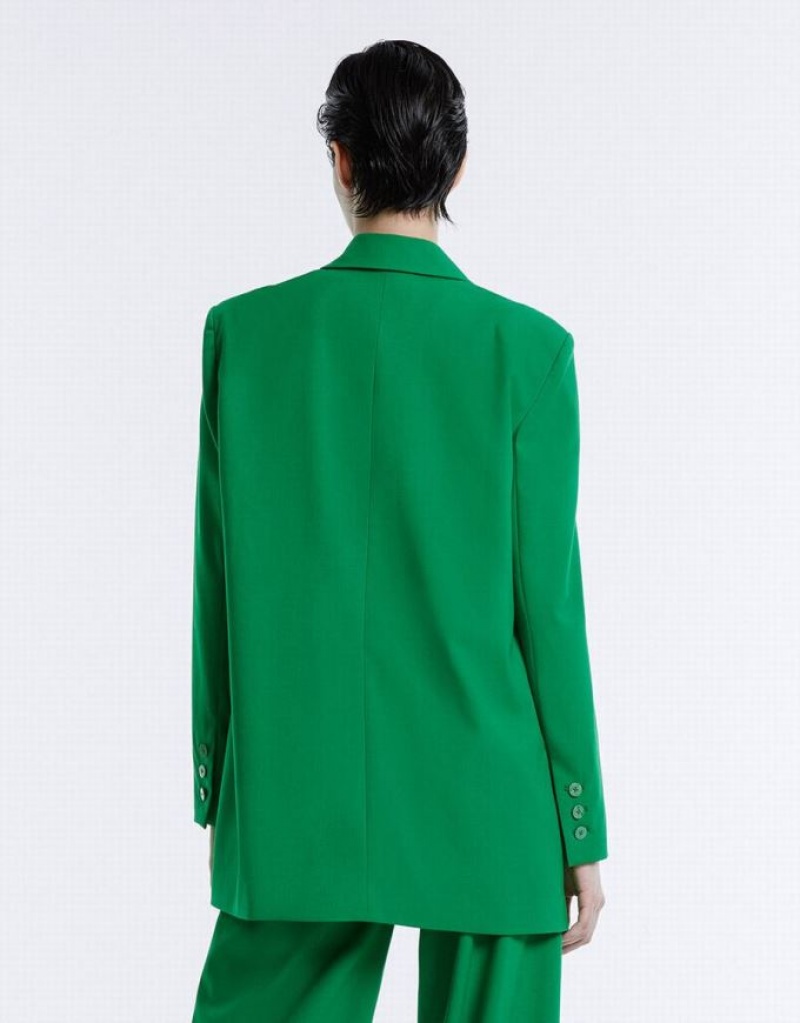 Green Urban Revivo Double Breasted Women's Blazers | 52861FGBQ