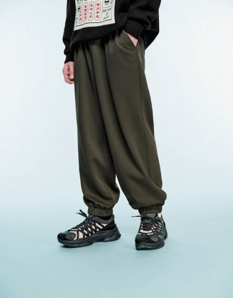 Green Urban Revivo Drawstring Waist Men's Joggers | 79023BHCR