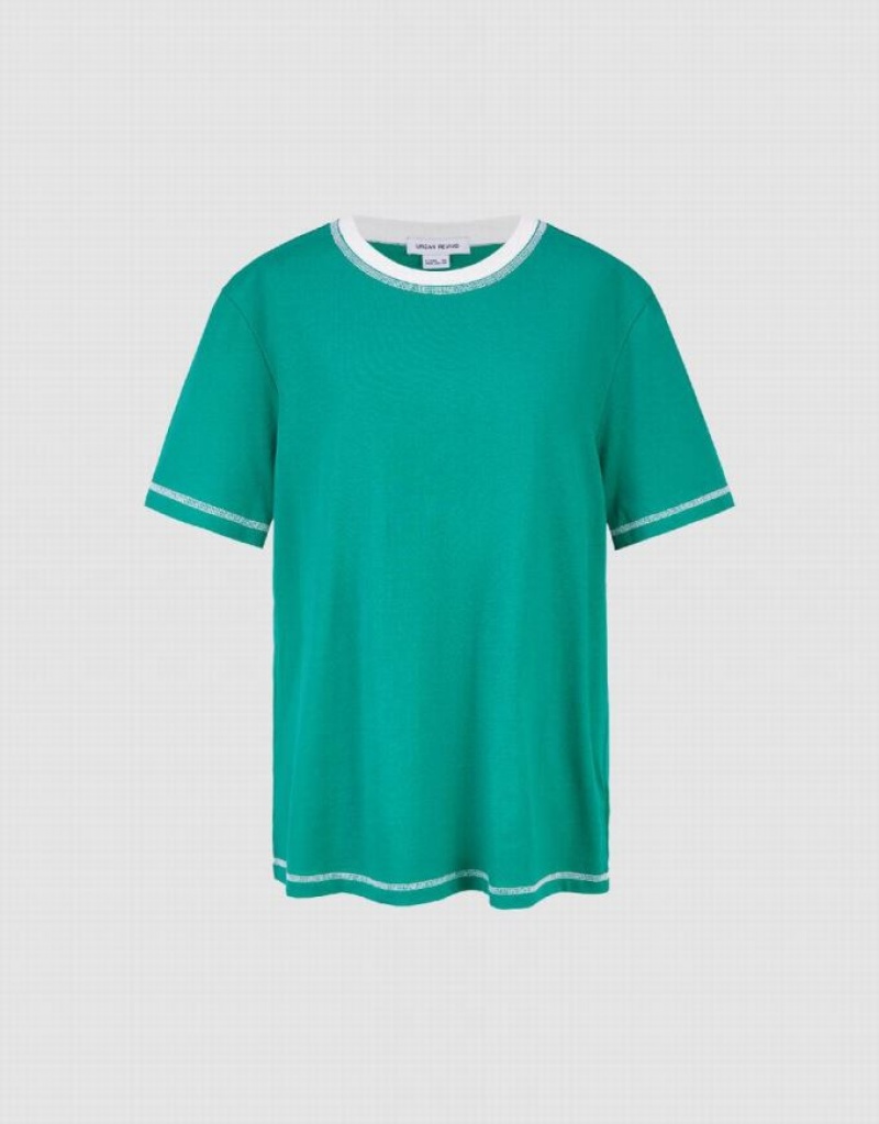 Green Urban Revivo Drop Shoulder Sleeve Crew Neck Women's T-Shirts | 05891HOCI