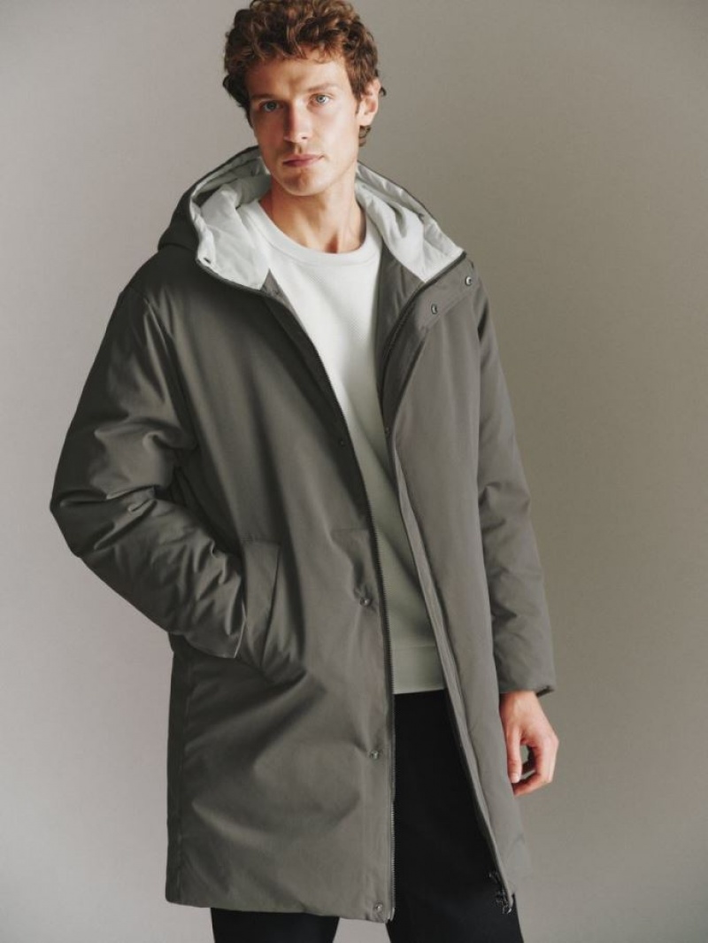 Green Urban Revivo Drop Shoulder Sleeve Hooded Men's Down Jackets | 10653JLQY