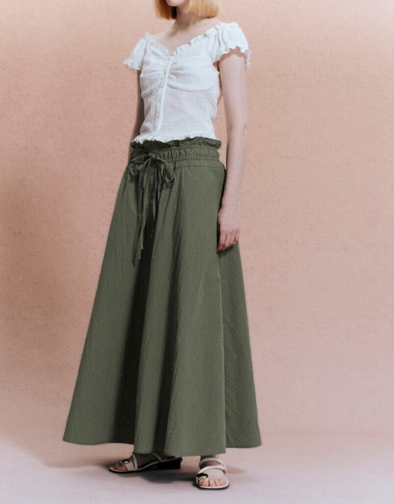 Green Urban Revivo Elastic Waist A-Line Women's Skirts | 98420BKIE