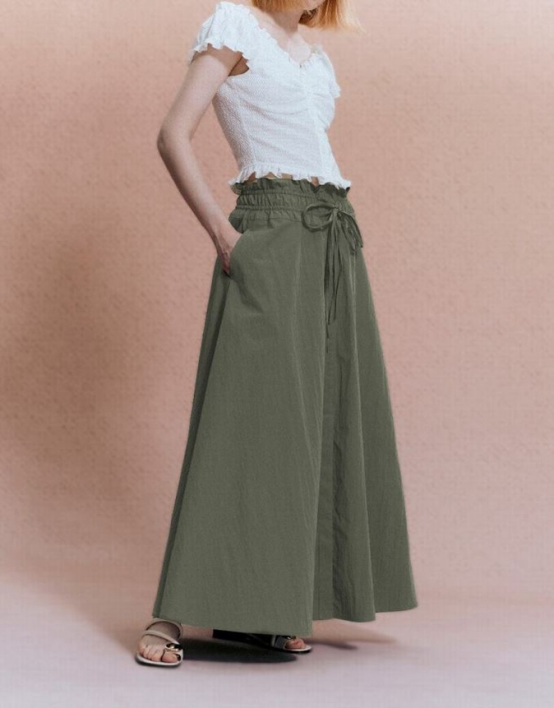 Green Urban Revivo Elastic Waist A-Line Women's Skirts | 98420BKIE