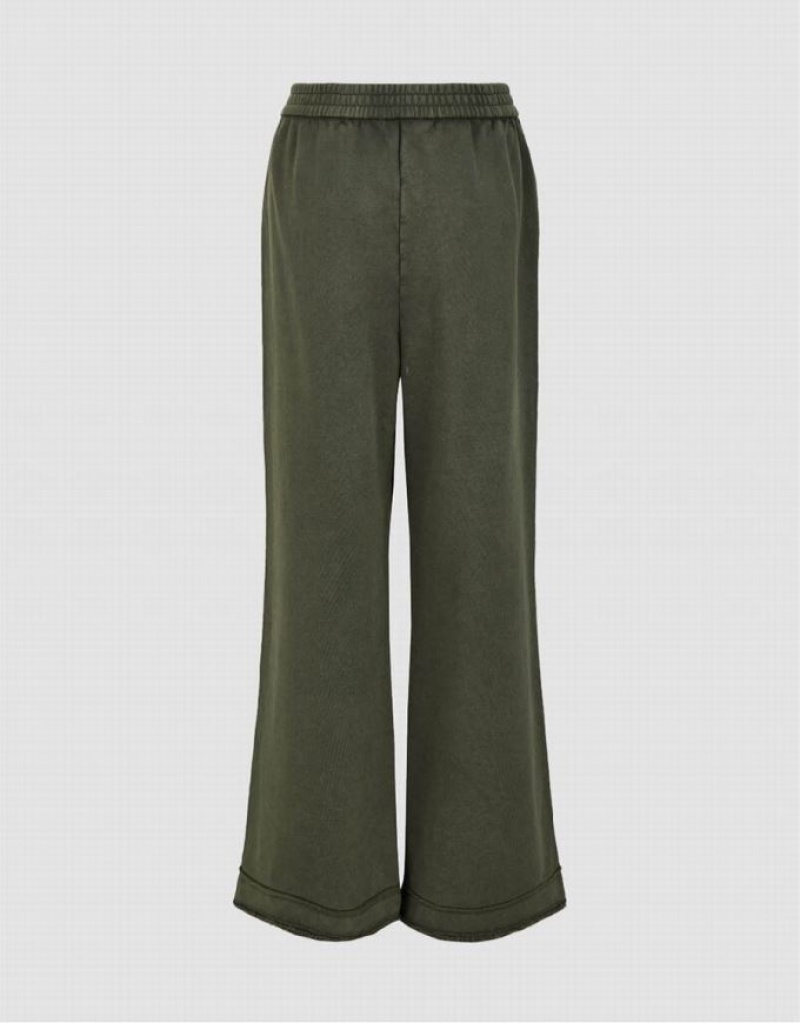 Green Urban Revivo Elastic Waist Knitted Wide-Leg Women's Pants | 67349LOAY