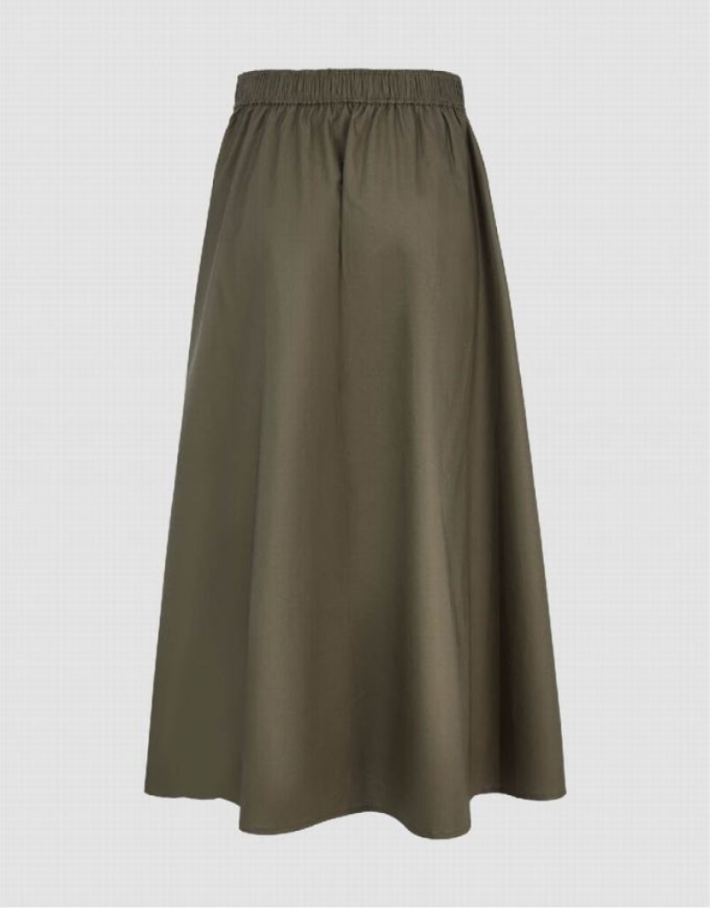 Green Urban Revivo Elastic Waist Midi A-Line Women's Skirts | 96281EIJQ