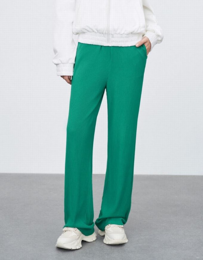 Green Urban Revivo Elastic Waist Straight Women's Pants | 10652KQRH