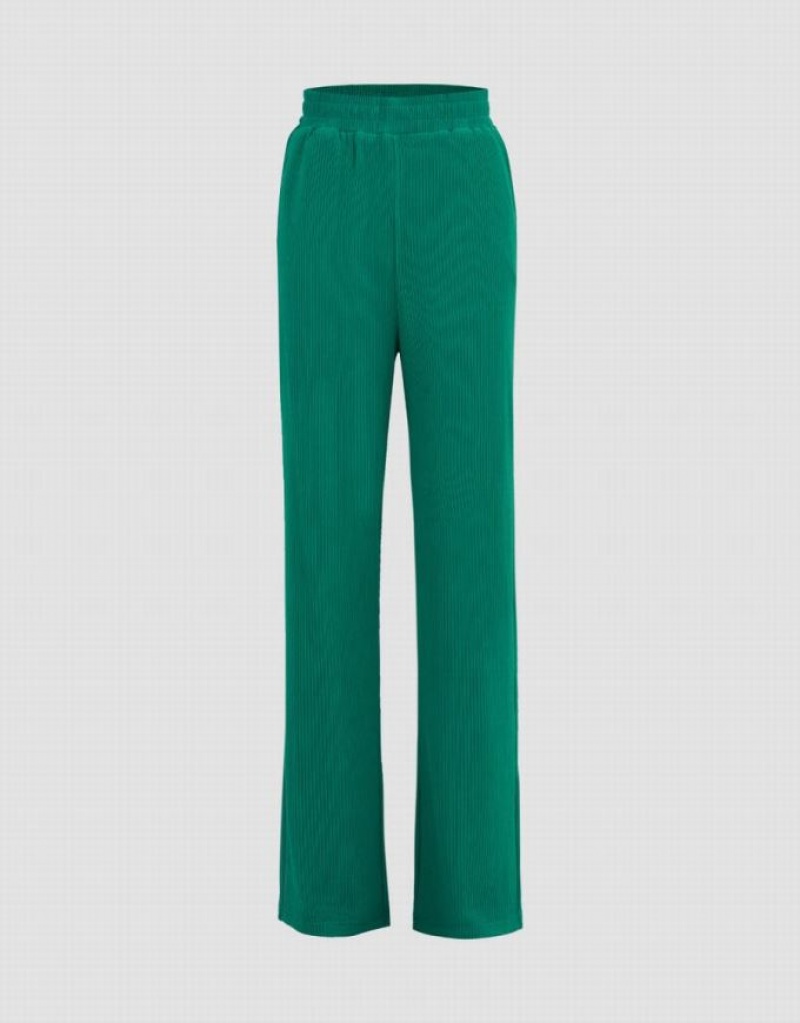 Green Urban Revivo Elastic Waist Straight Women\'s Pants | 10652KQRH