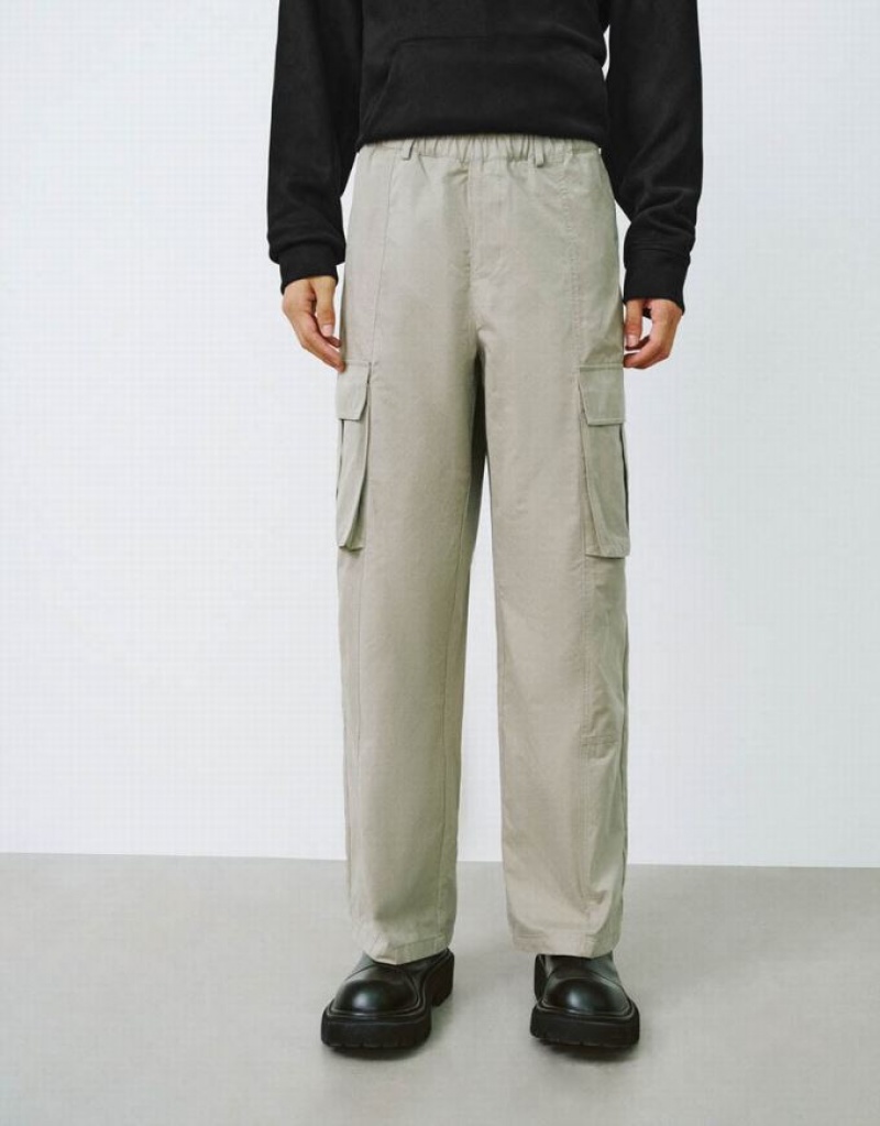 Green Urban Revivo Elastic Waist Wide-Leg Men's Pants | 19507WHFB