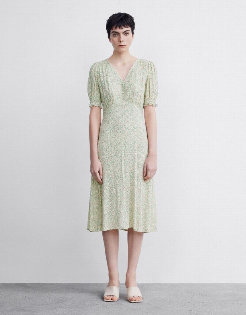 Green Urban Revivo Floral Women's Casual Dress | 71304SKHU