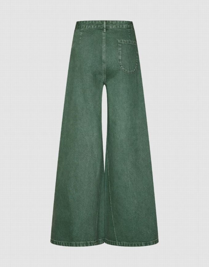 Green Urban Revivo Gradient Wide-Leg Women's Jeans | 16793QPMU