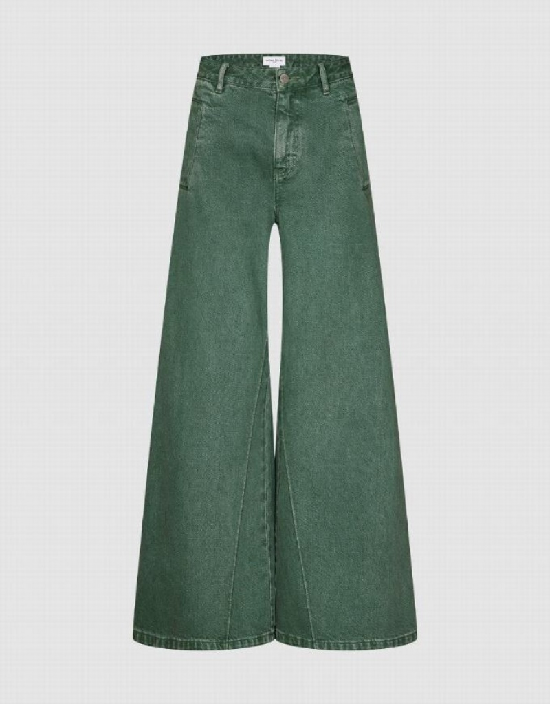 Green Urban Revivo Gradient Wide-Leg Women's Jeans | 16793QPMU