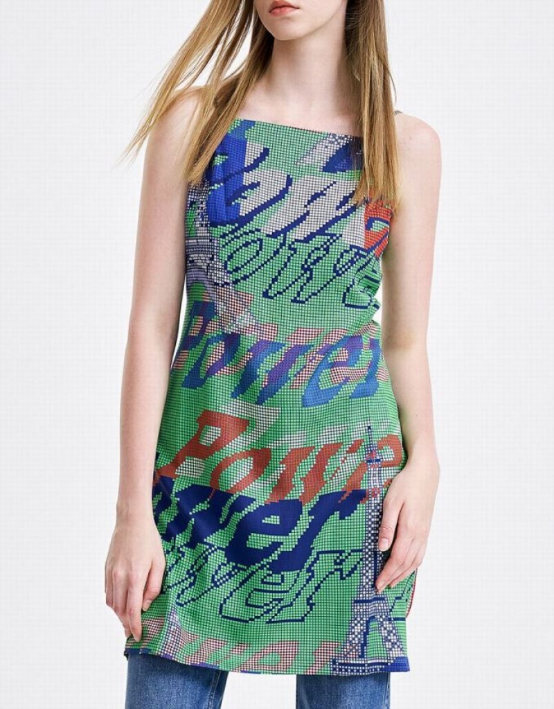 Green Urban Revivo Graffiti Print Cami Mini Women\'s Mini Dress | 75698CYHF