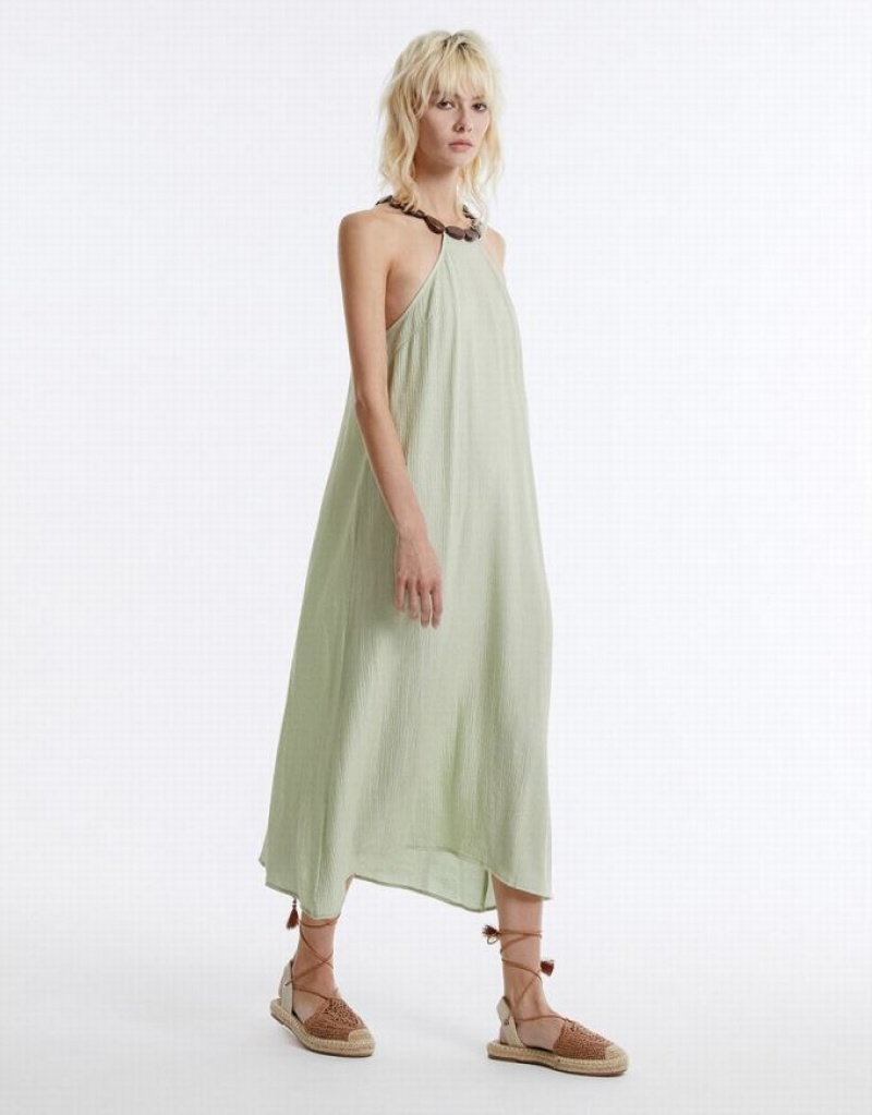 Green Urban Revivo Halter Midi Women's Midi Dress | 82594ECRW