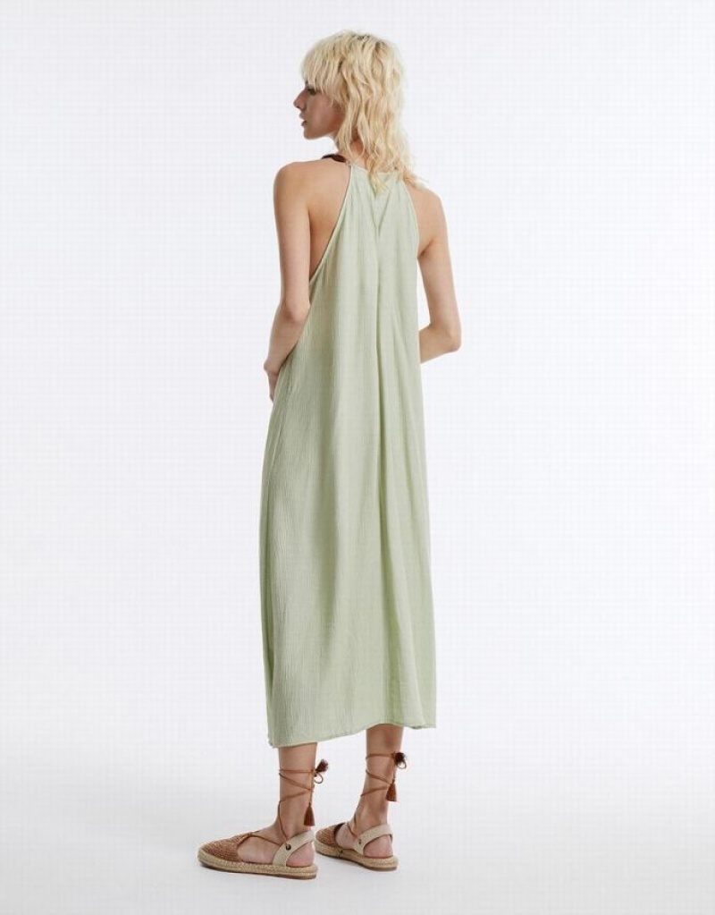 Green Urban Revivo Halter Midi Women's Midi Dress | 82594ECRW