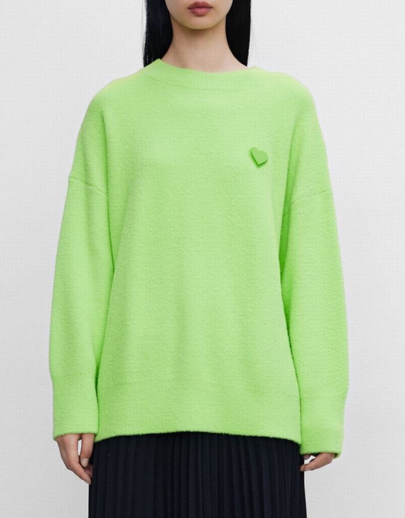 Green Urban Revivo Heart Detail Oversized Women's Sweaters | 56821UZWG