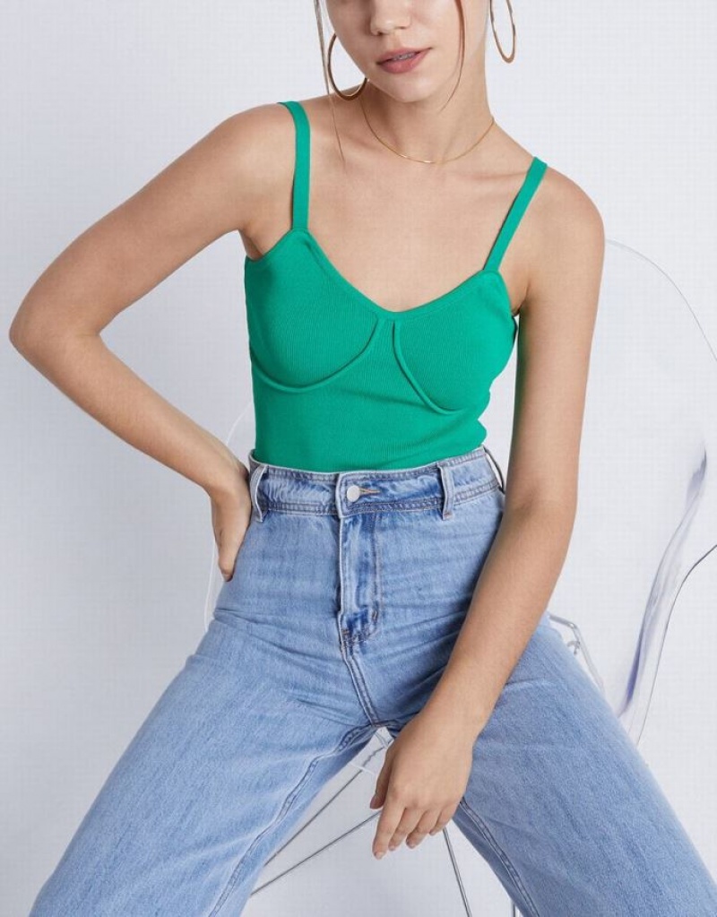 Green Urban Revivo Knitted Women's Camisole | 89352JZYR