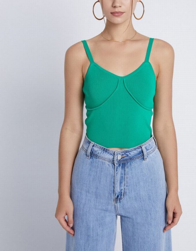 Green Urban Revivo Knitted Women's Camisole | 89352JZYR