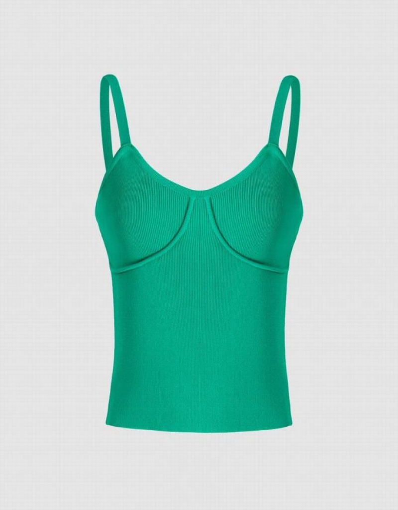 Green Urban Revivo Knitted Women\'s Camisole | 89352JZYR