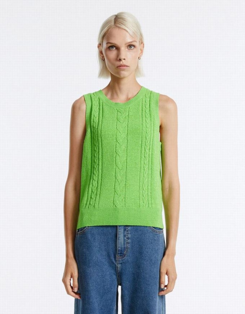 Green Urban Revivo Knitted Women's Tank Top | 41092XSHA