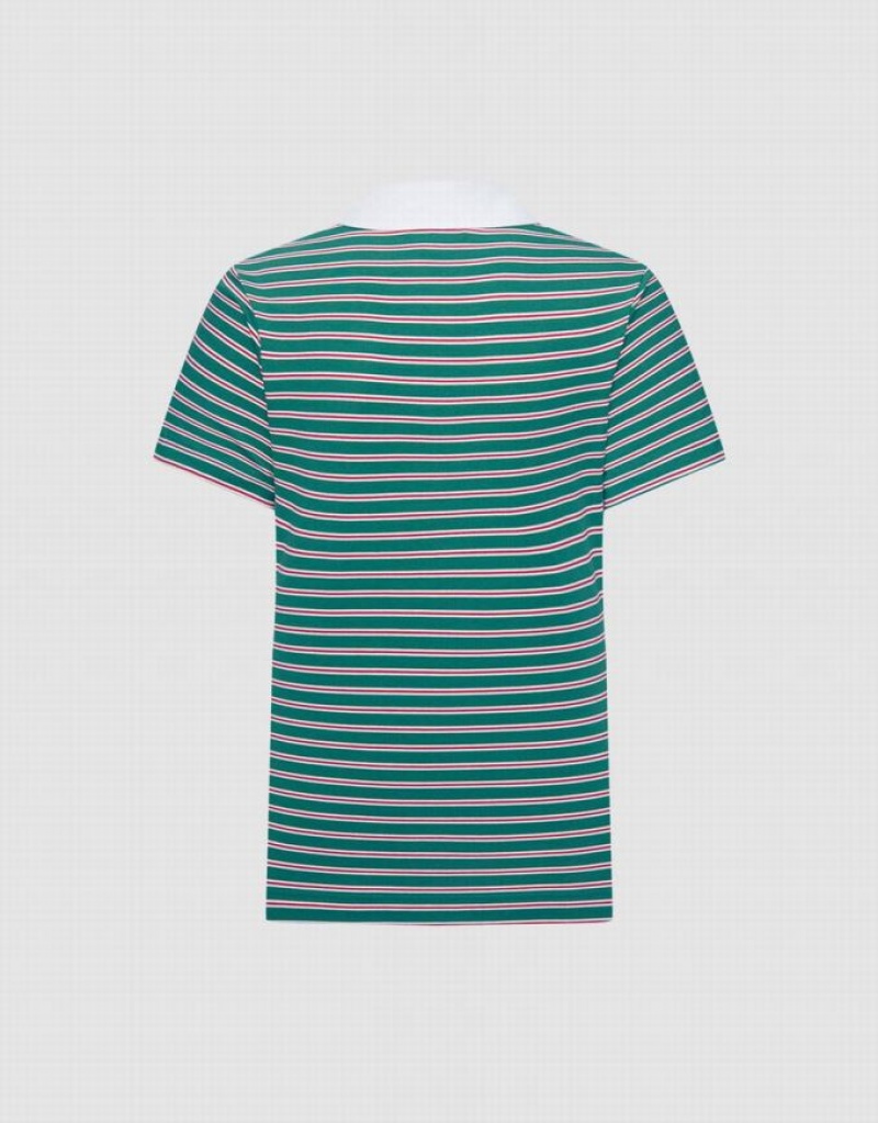 Green Urban Revivo Knotted Detail Striped Women's Polo Shirts | 79023ZMPY