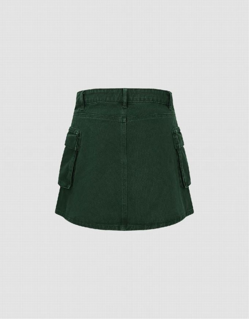 Green Urban Revivo Mini A-Line Women's Denim Skirt | 39286IKPX