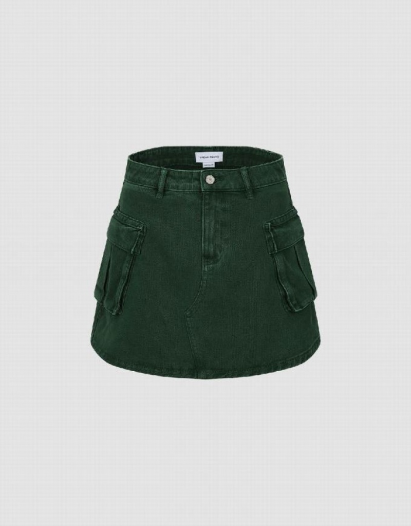 Green Urban Revivo Mini A-Line Women\'s Denim Skirt | 39286IKPX