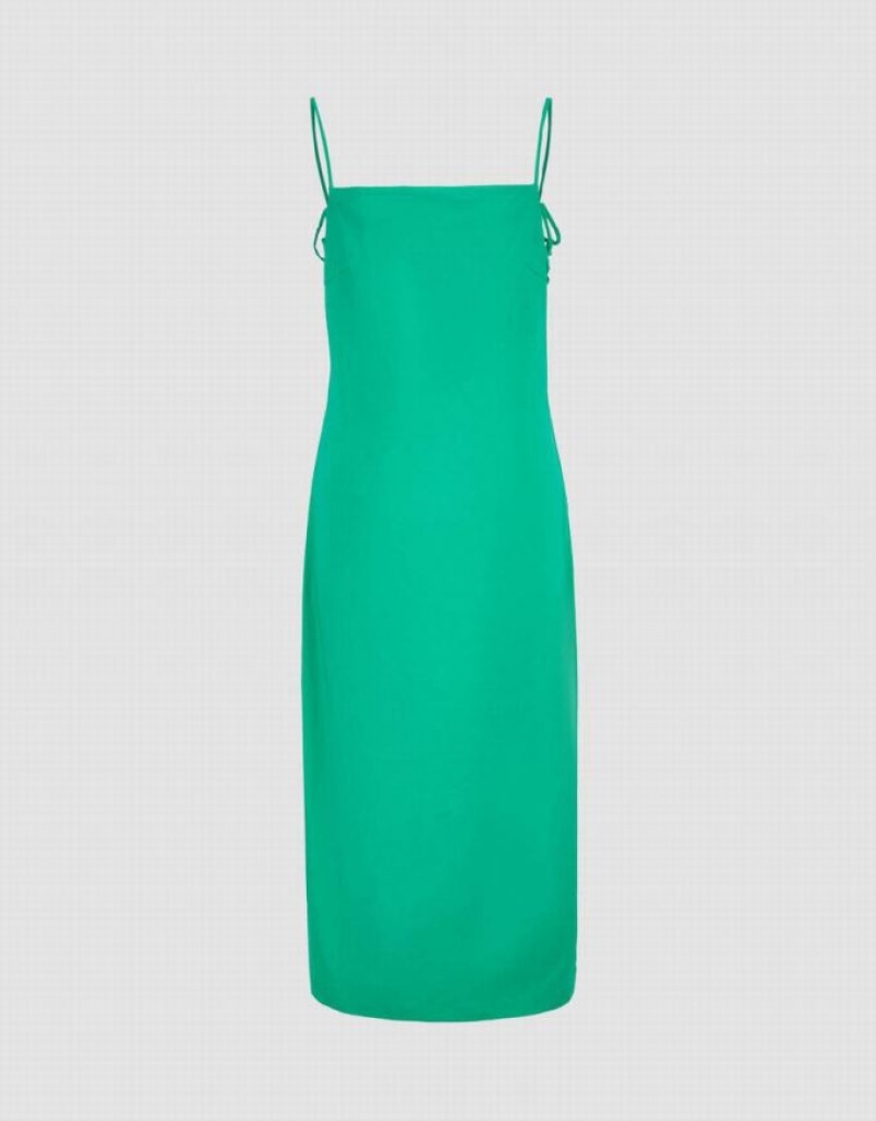 Green Urban Revivo Off-Shoulder Skinny Cami Women's Dress | 01593KTYM