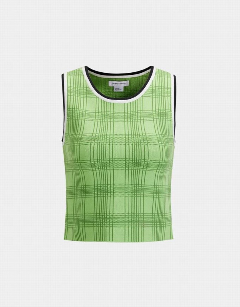 Green Urban Revivo Plaid Jacquard Knitted Women\'s Tank Top | 63807OLIM