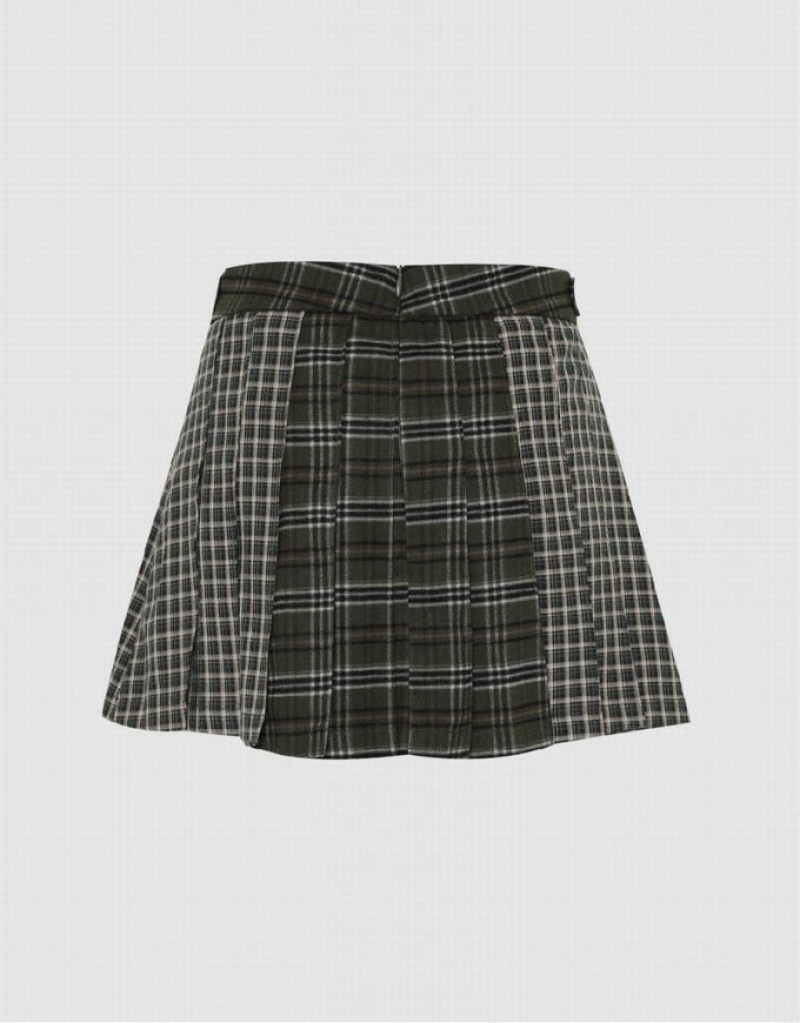 Green Urban Revivo Plaid Mini A-Line Women's Skirts | 10578UORC