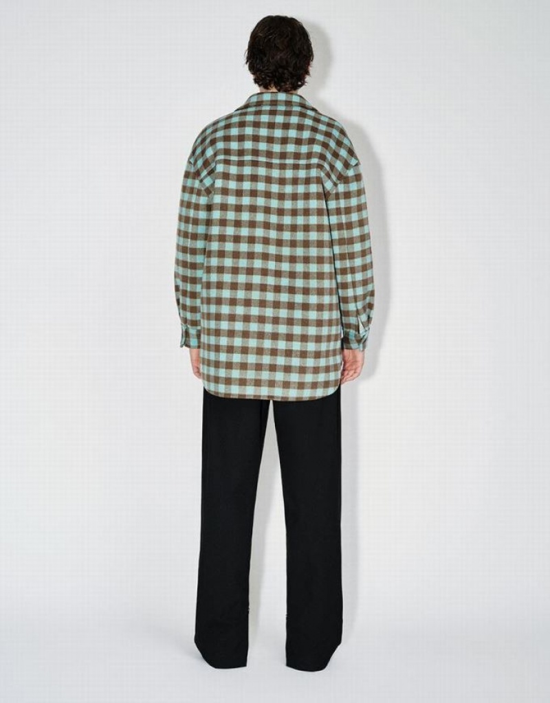 Green Urban Revivo Plaid Straight Woolen Men's Jacket | 15324NFXK