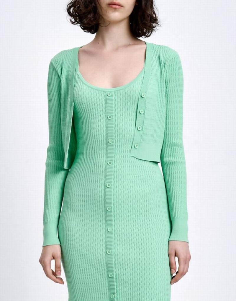 Green Urban Revivo Plain Button Up Women's Cardigan | 81093RNWA