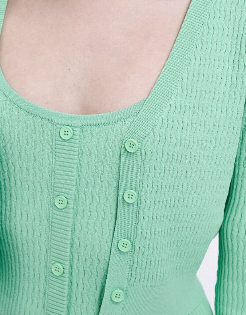 Green Urban Revivo Plain Button Up Women's Cardigan | 81093RNWA