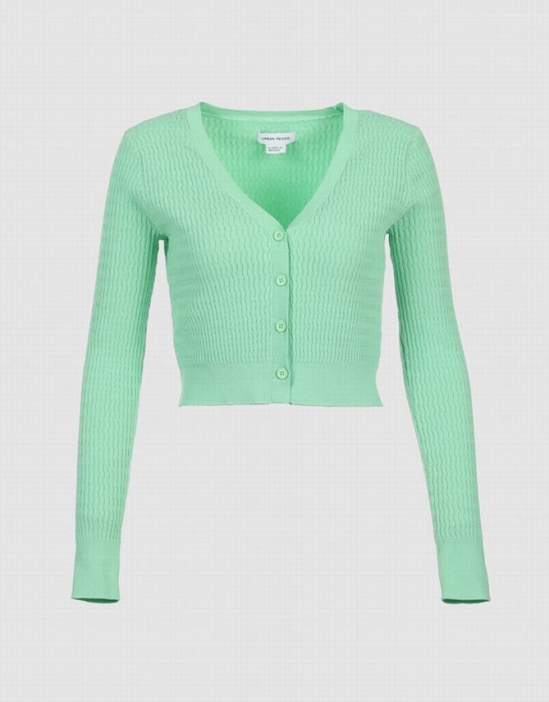 Green Urban Revivo Plain Button Up Women\'s Cardigan | 81093RNWA