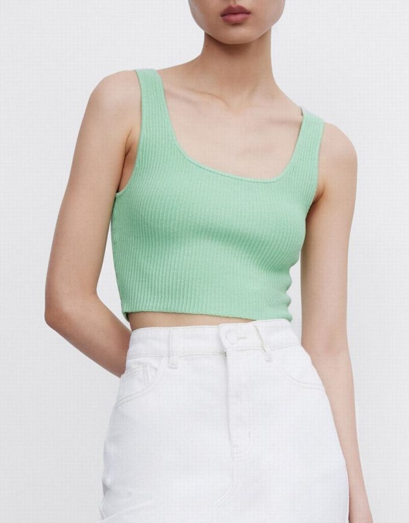 Green Urban Revivo Plain Ribbed Knit Women's Tank Top | 27540SEVY