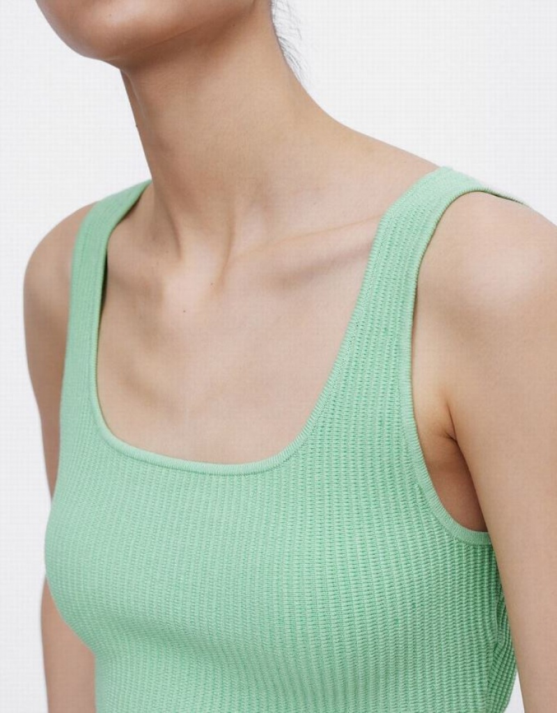 Green Urban Revivo Plain Ribbed Knit Women's Tank Top | 27540SEVY