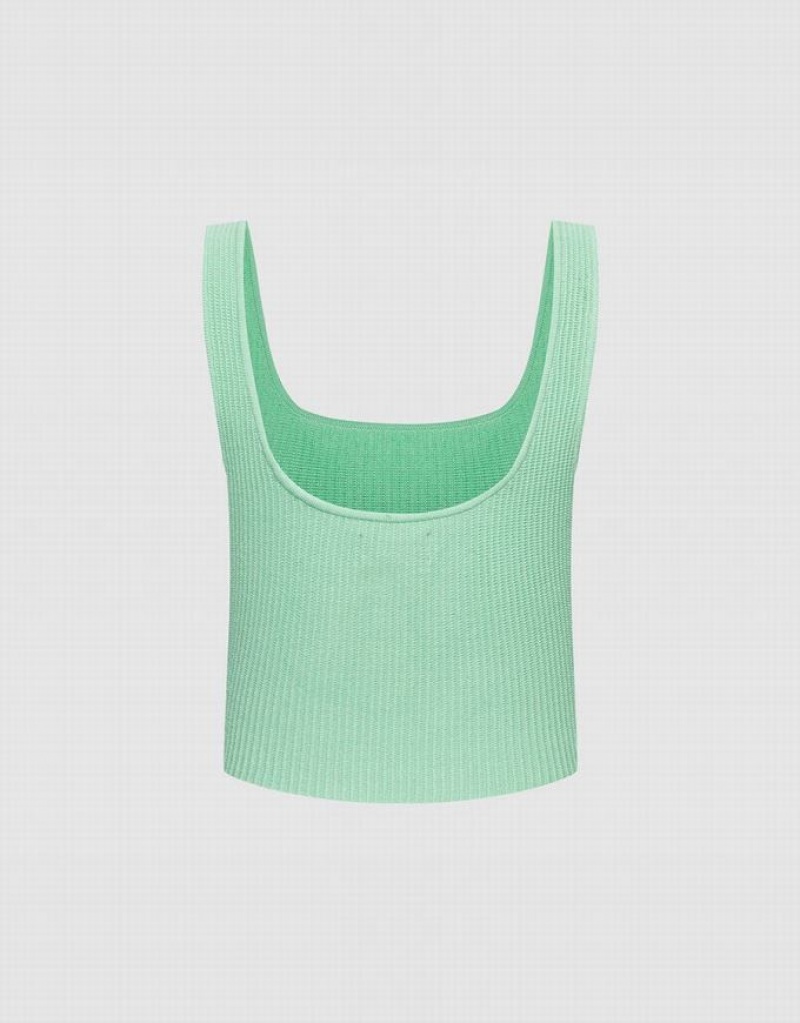 Green Urban Revivo Plain Ribbed Knit Women's Tank Top | 27540SEVY