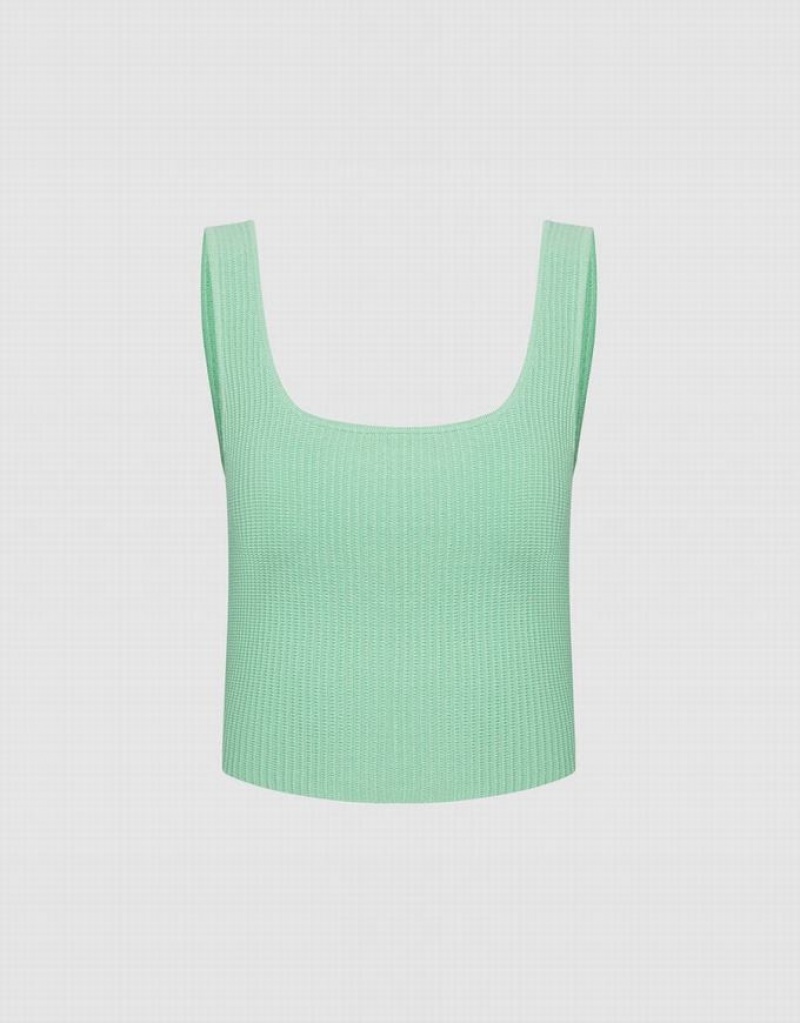 Green Urban Revivo Plain Ribbed Knit Women\'s Tank Top | 27540SEVY