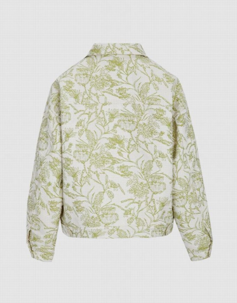 Green Urban Revivo Plant Print Button Up Women's Jacket | 70621KUDZ