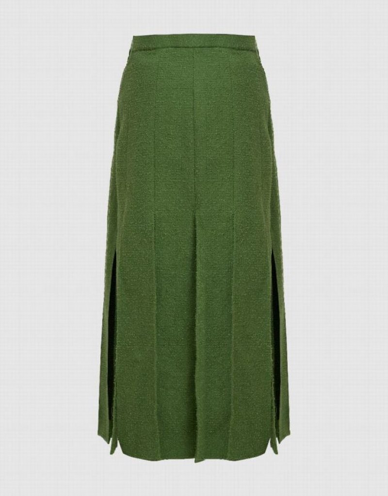 Green Urban Revivo Pleated Midi A-Line Women's Skirts | 72568QZEI