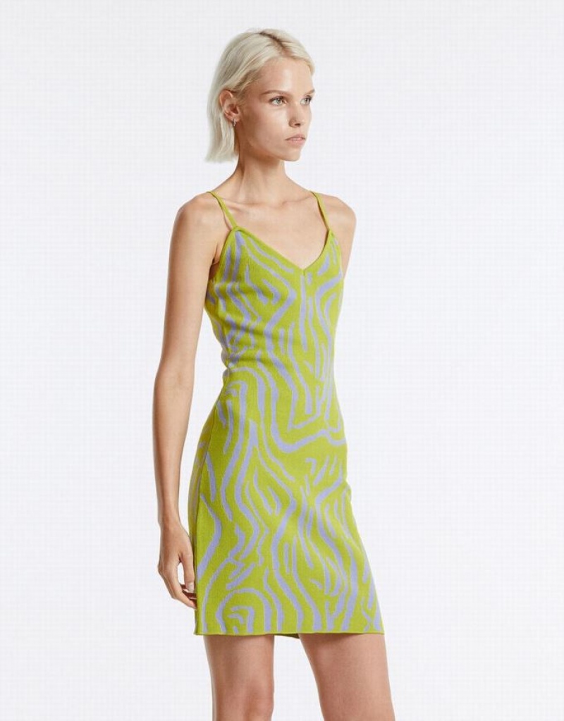 Green Urban Revivo Printed Women's Knitted Dress | 27890XNVW