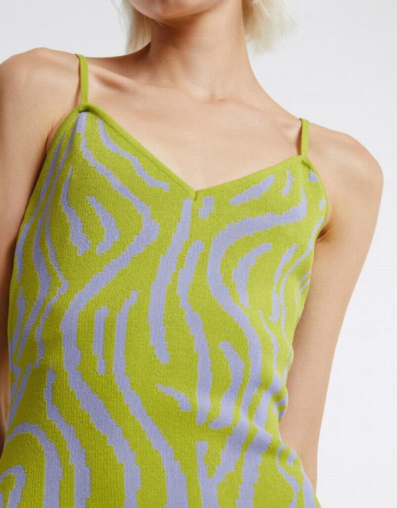 Green Urban Revivo Printed Women's Knitted Dress | 27890XNVW