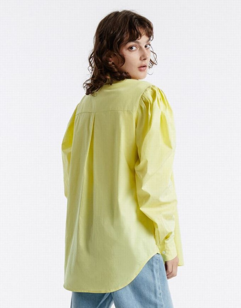 Green Urban Revivo Puff Sleeve Women's Shirts | 89036NGLB