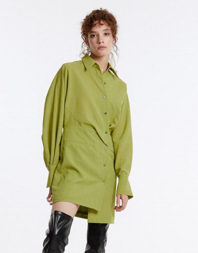 Green Urban Revivo Ruched Women's Casual Dress | 36948WGNJ