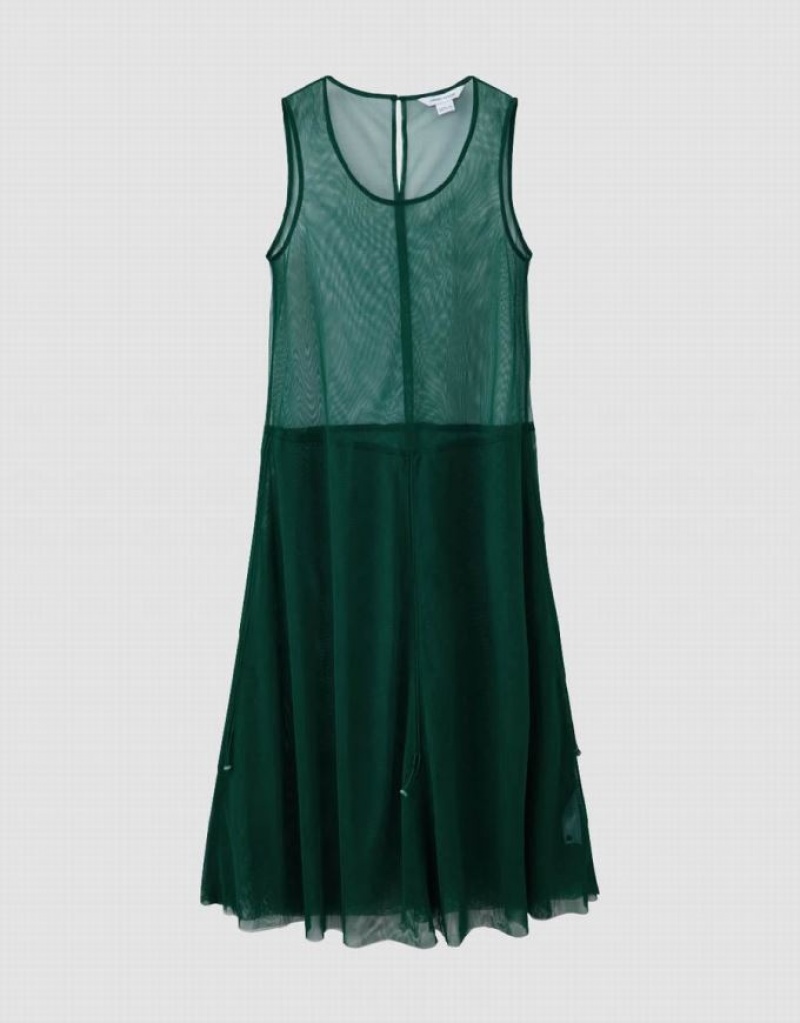 Green Urban Revivo Sleeveless Crew Neck A-Line Women's Dress | 34789JEFL