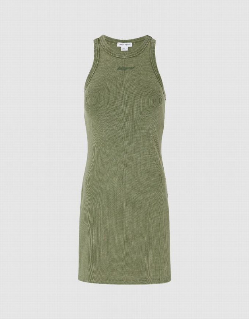 Green Urban Revivo Sleeveless Crew Neck Skinny Women's Dress | 32970HCDI