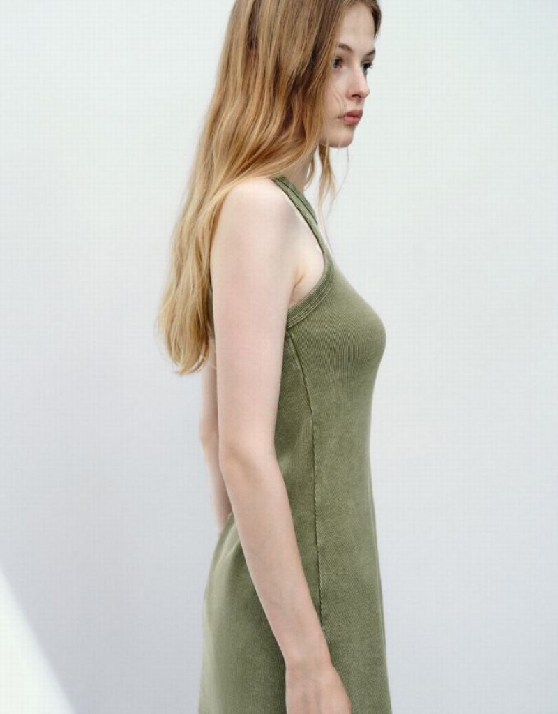 Green Urban Revivo Sleeveless Crew Neck Skinny Women's Dress | 32970HCDI