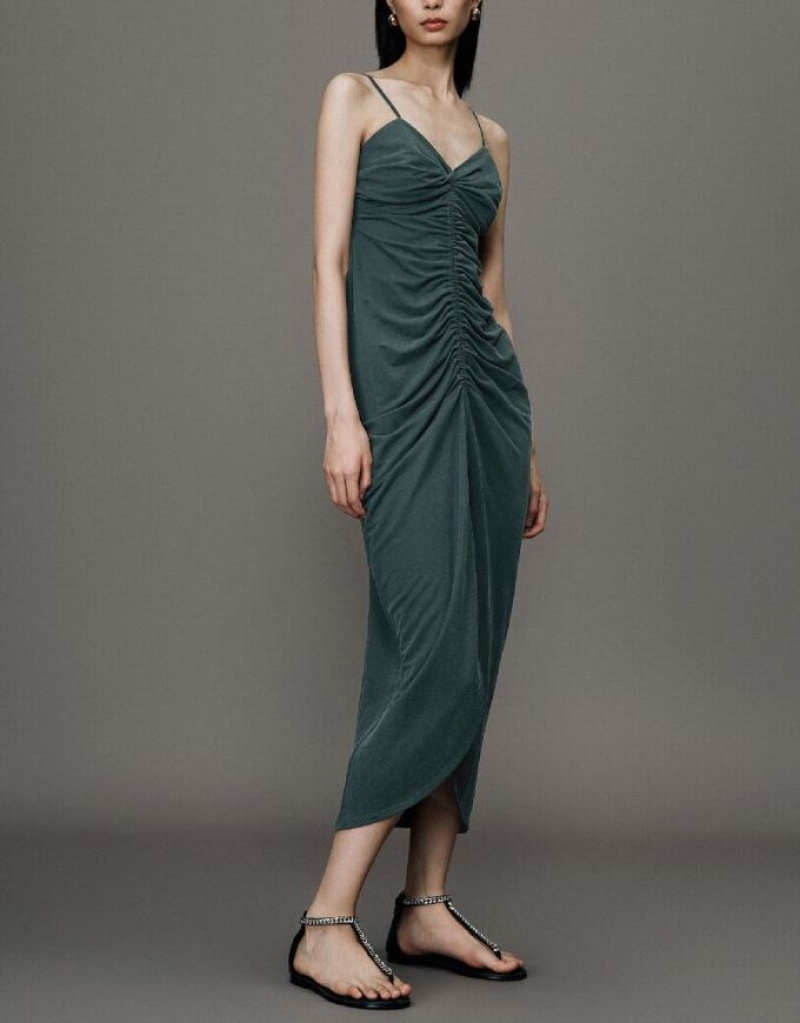 Green Urban Revivo Sleeveless Skinny Balloon Women's Dress | 02467YWNU