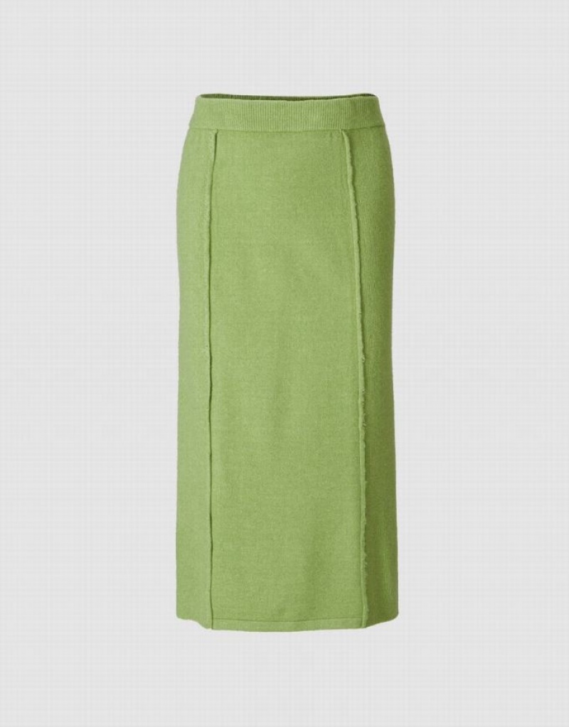 Green Urban Revivo Stitch Detail Knitted Midi Women's Skirts | 53204SBCX