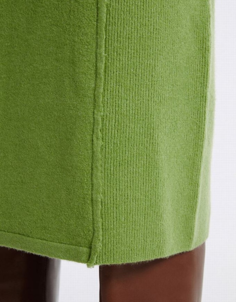 Green Urban Revivo Stitch Detail Knitted Midi Women's Skirts | 53204SBCX