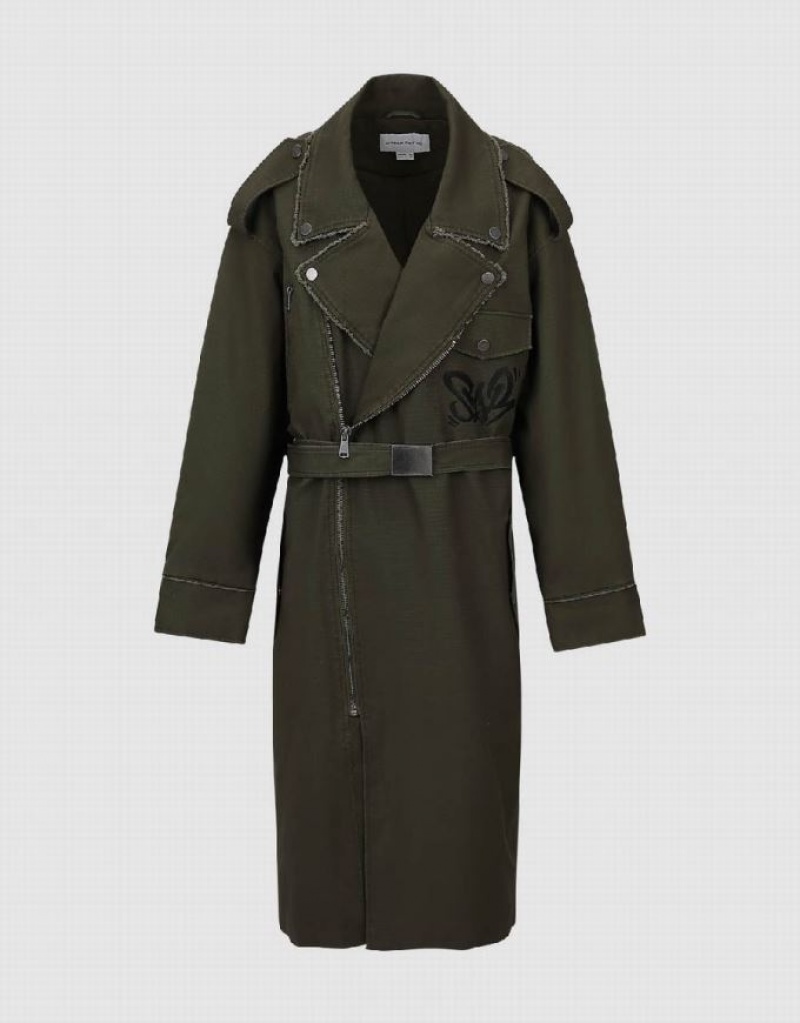 Green Urban Revivo Straight With Belt Women's Trench Coat | 18925KUTC