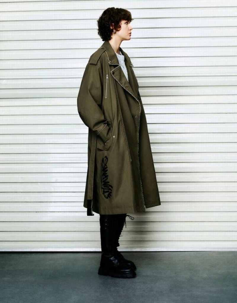 Green Urban Revivo Straight With Belt Women's Trench Coat | 18925KUTC